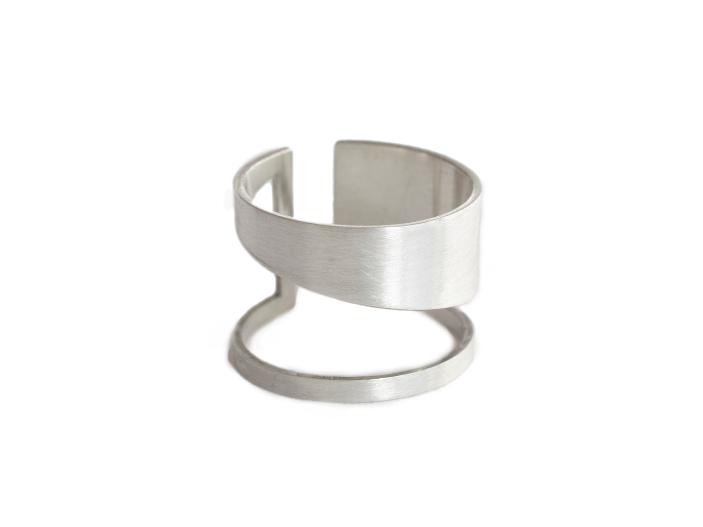 Wide geometric silver ring
