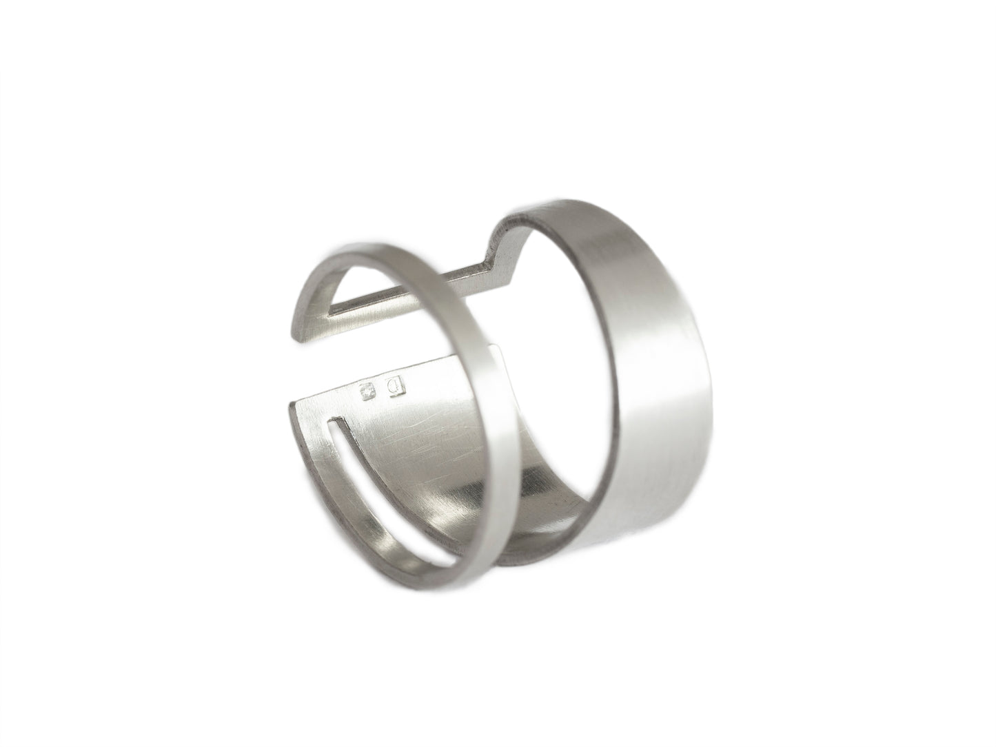 Wide geometric silver ring