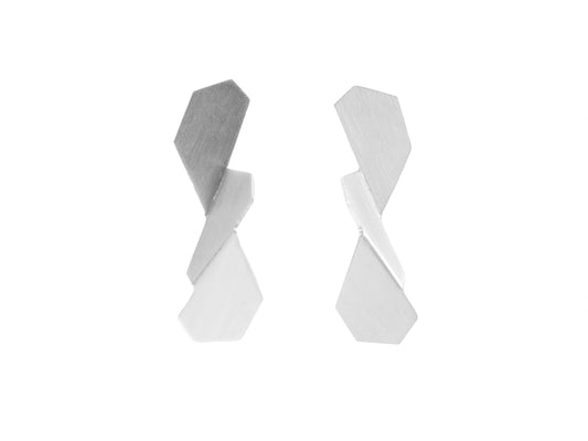 Geometric, folded sterling silver post earrings