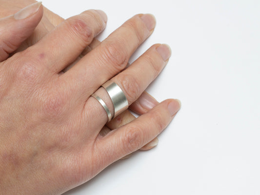 Wide geometric silver ring