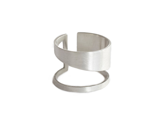 Wide geometric silver ring