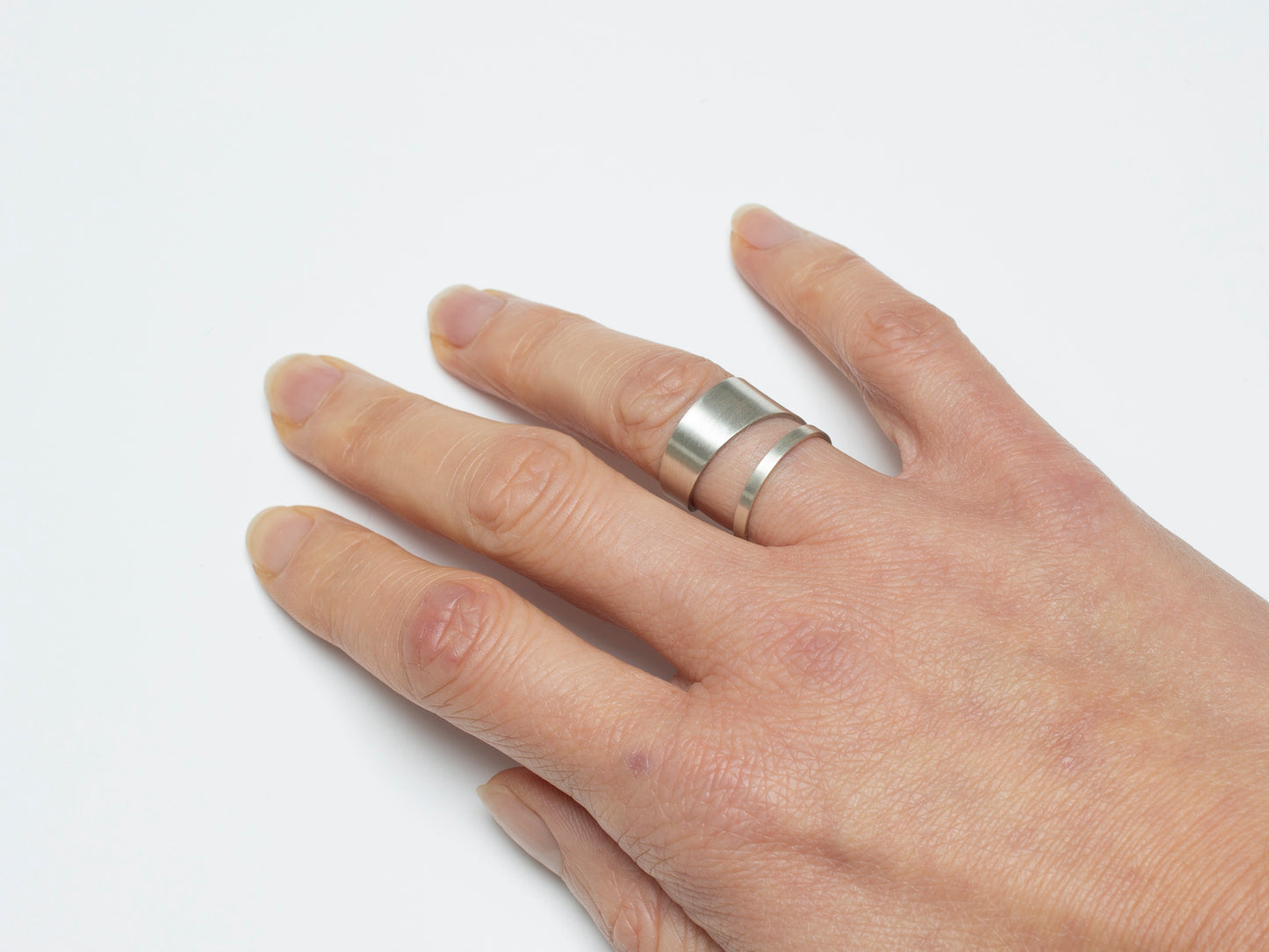 Wide geometric silver ring